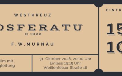 Noch gibt es sie aber sicher nicht mehr lange, das heißt handeln. Sichern sie sich Tickets für unsere Veranstaltung am 31.10.26 „Nosferatu – Eine Symphonie des Grauens“!